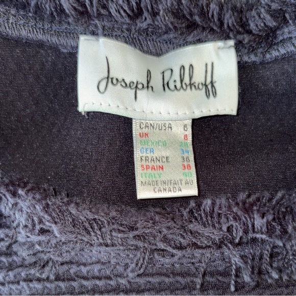 Joseph Ribkoff Black Textured Fringe Trimmed Long Sleeve Knit Sheath Dress - 6 - Picture 9 of 10